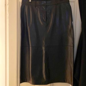 Theory black leather long skirt
